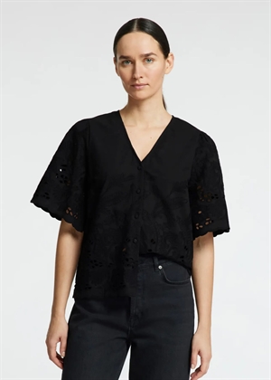 Dahlia ss broderi skjorte Sort Selected Femme 